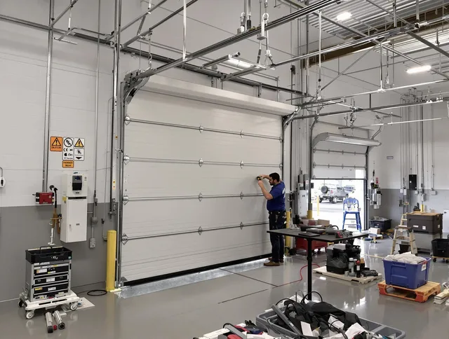 Commercial garage door repair being performed by Black Forest Garage Door Repair expert in Black Forest