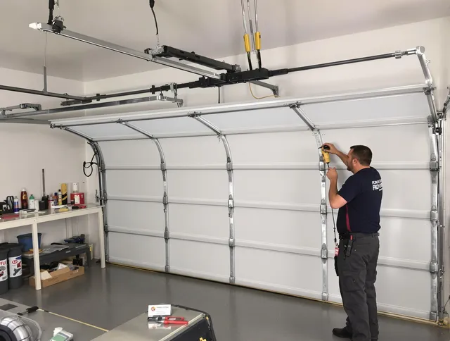 Black Forest Garage Door Repair certified technician performing overhead door system repair in Black Forest