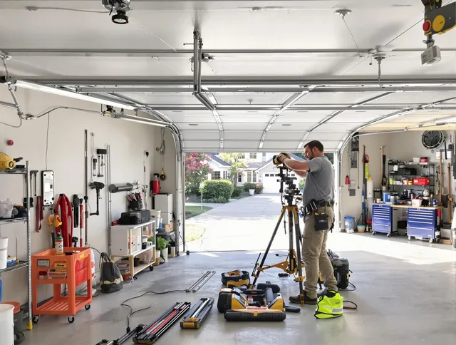 Black Forest Garage Door Repair specialist performing laser-guided track alignment in Black Forest